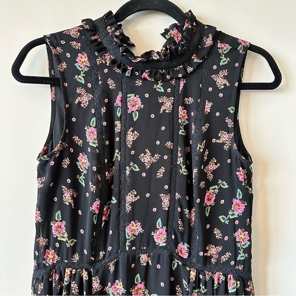 REBECCA Minkoff-Dainty Floral High Neck High Low Sleeveless Dress (Size:XS) - Picture 9 of 14